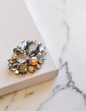 Aurora Borealis, Clear Crystal, Diamante, and Smoke Rhinestone Brooch