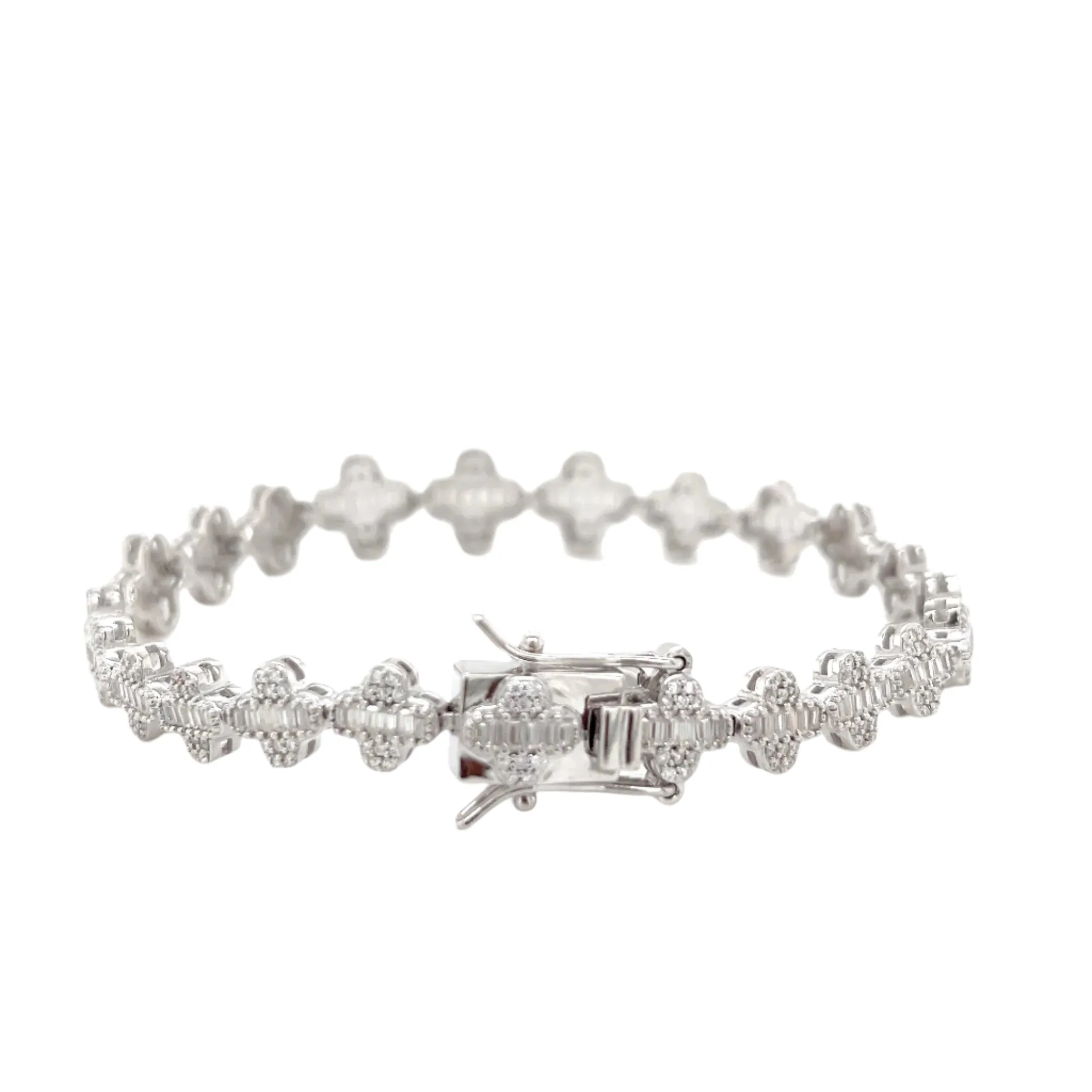Baguette Lab-Created Moissanite 8mm Flower Fancy Bracelet - M305649