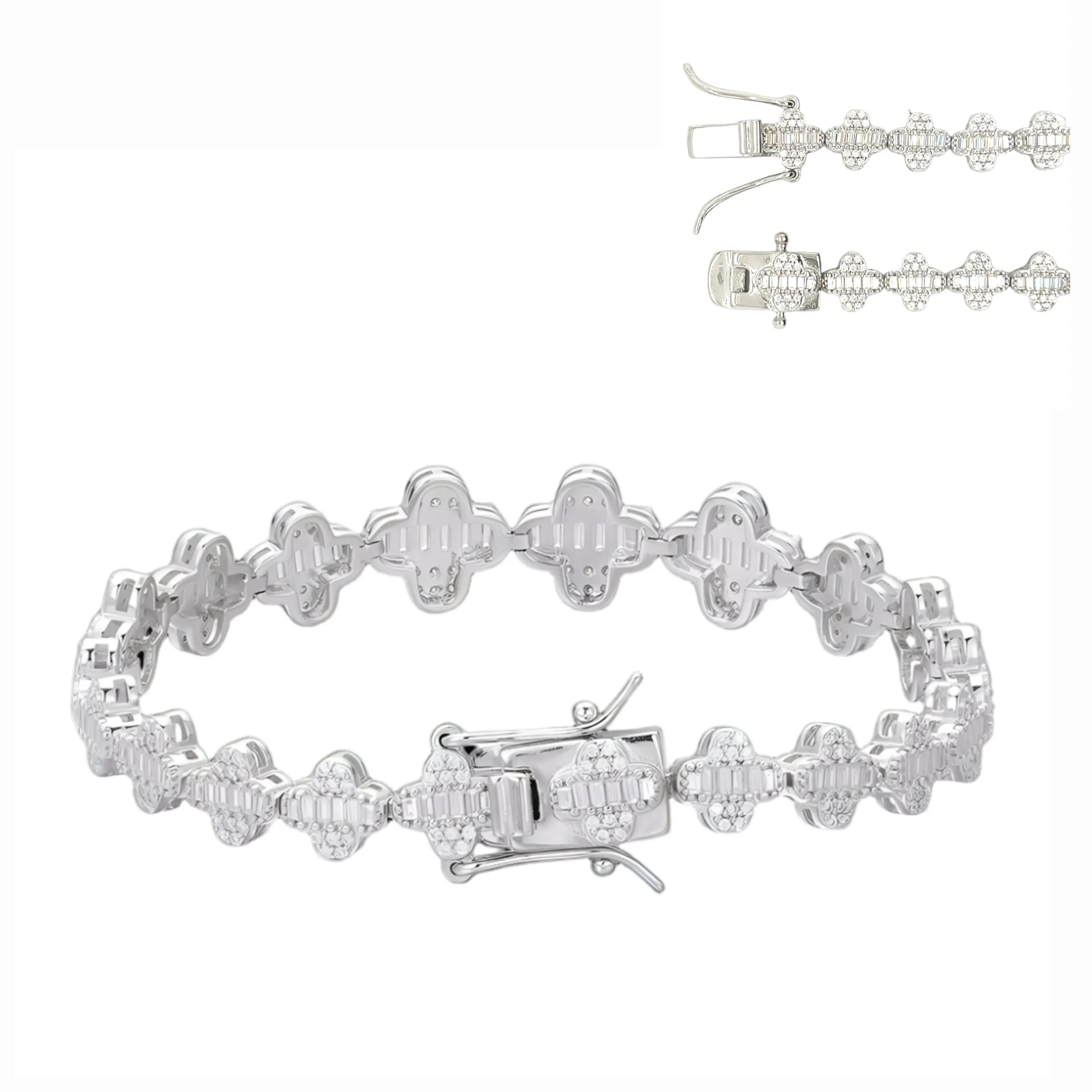 Baguette Lab-Created Moissanite 8mm Flower Fancy Bracelet - M305649
