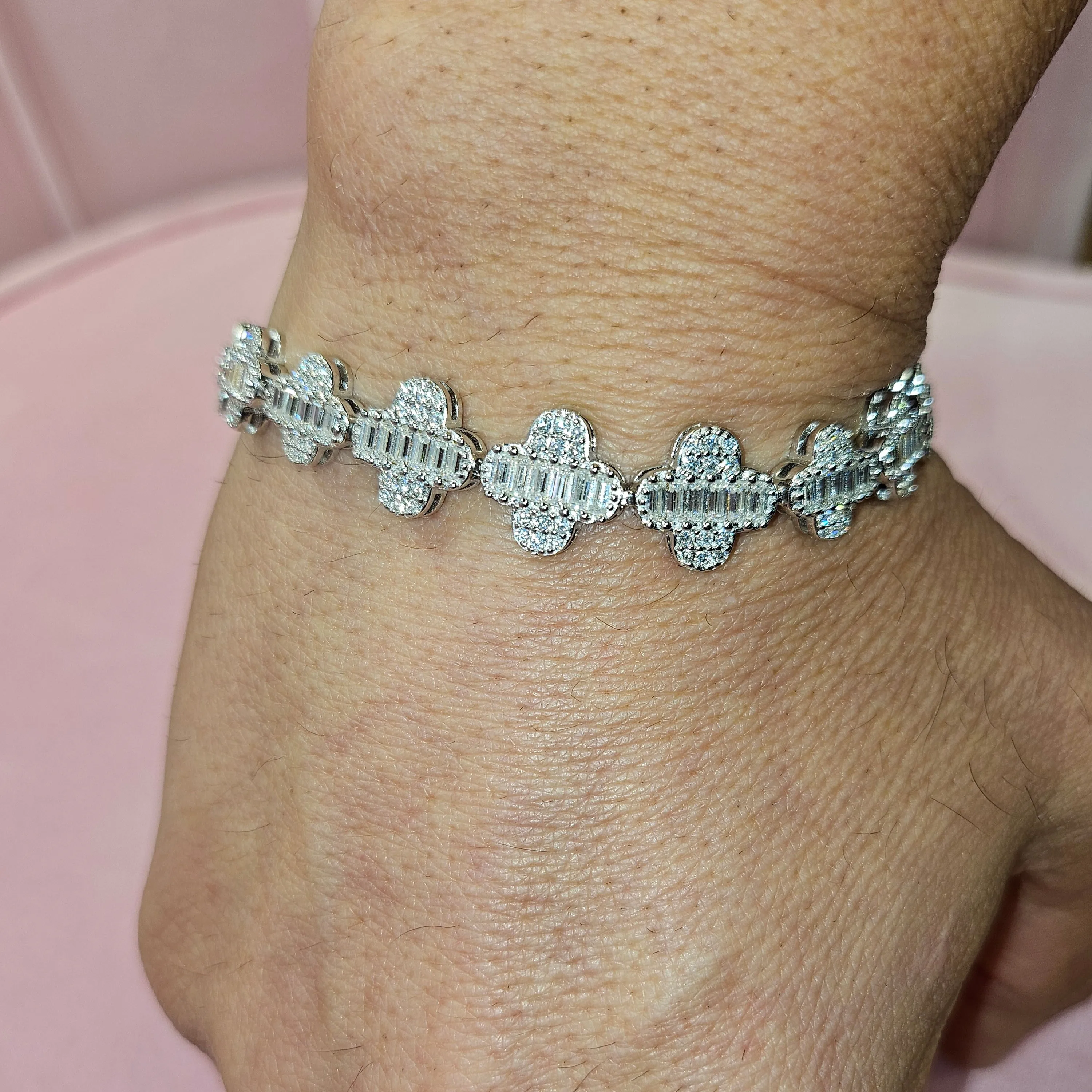 Baguette Lab-Created Moissanite 8mm Flower Fancy Bracelet - M305649