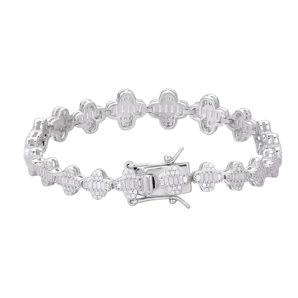 Baguette Lab-Created Moissanite 8mm Flower Fancy Bracelet - M305649