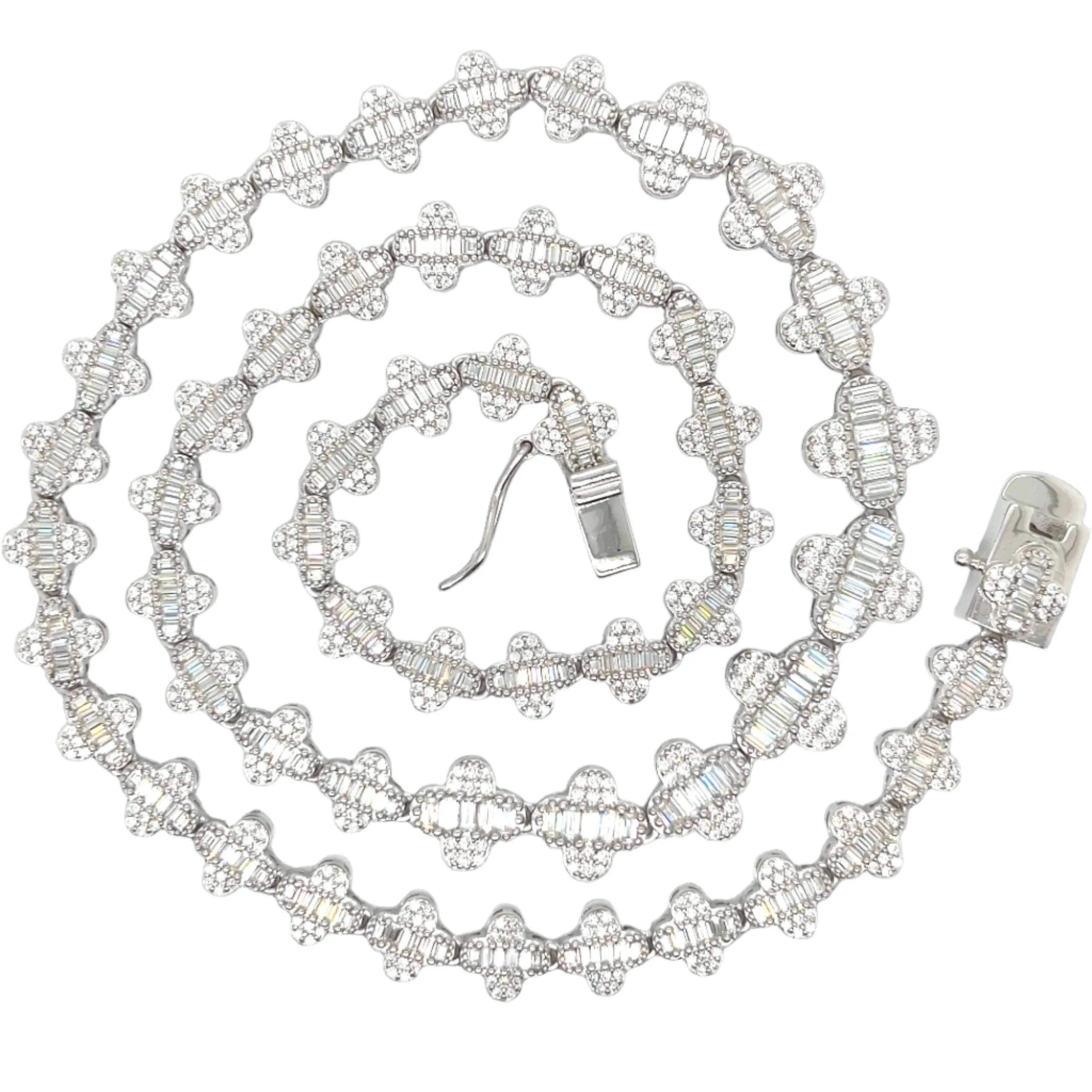 Baguette Lab-Created Moissanite Clover Flower Necklace Chain - M505649