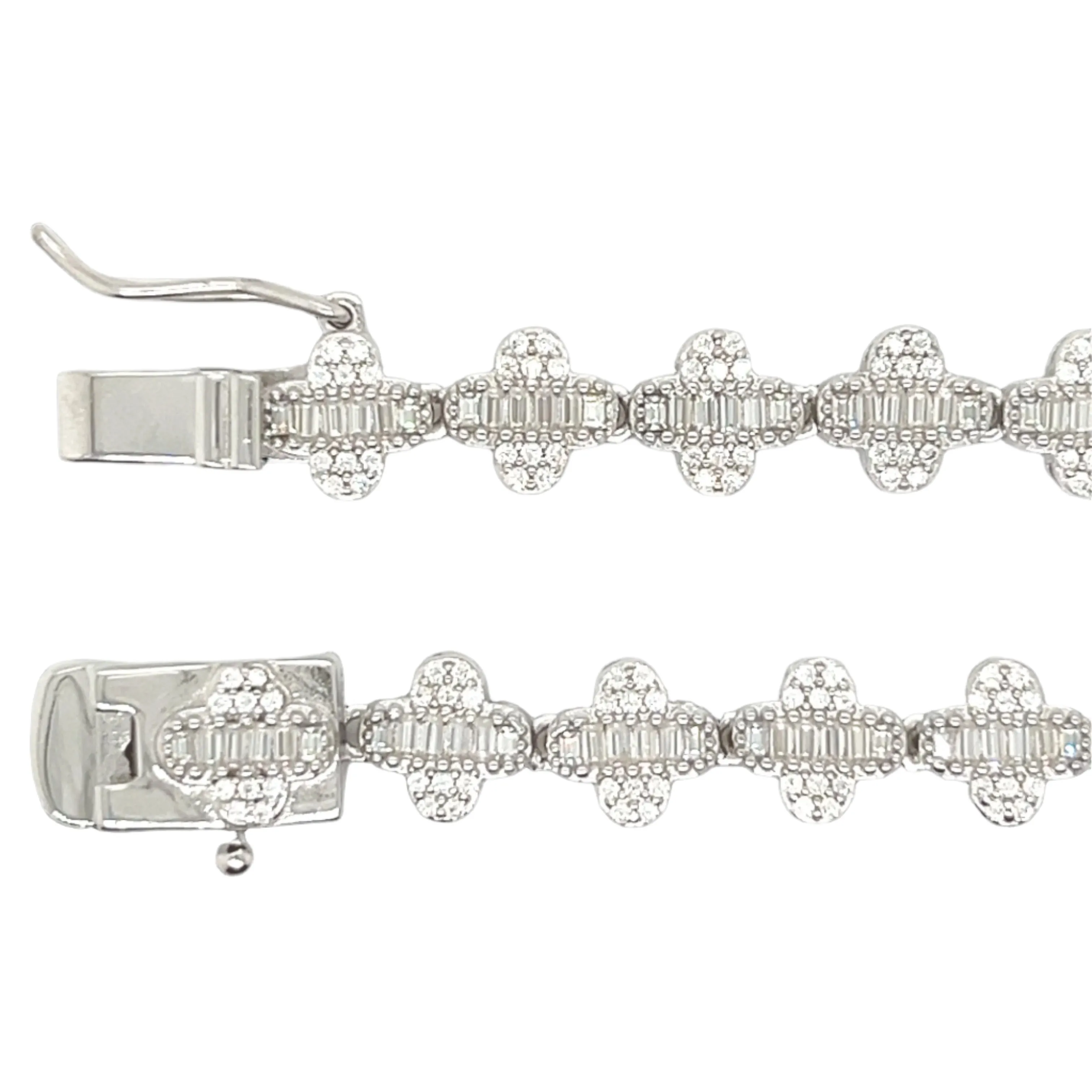 Baguette Lab-Created Moissanite Clover Flower Necklace Chain - M505649