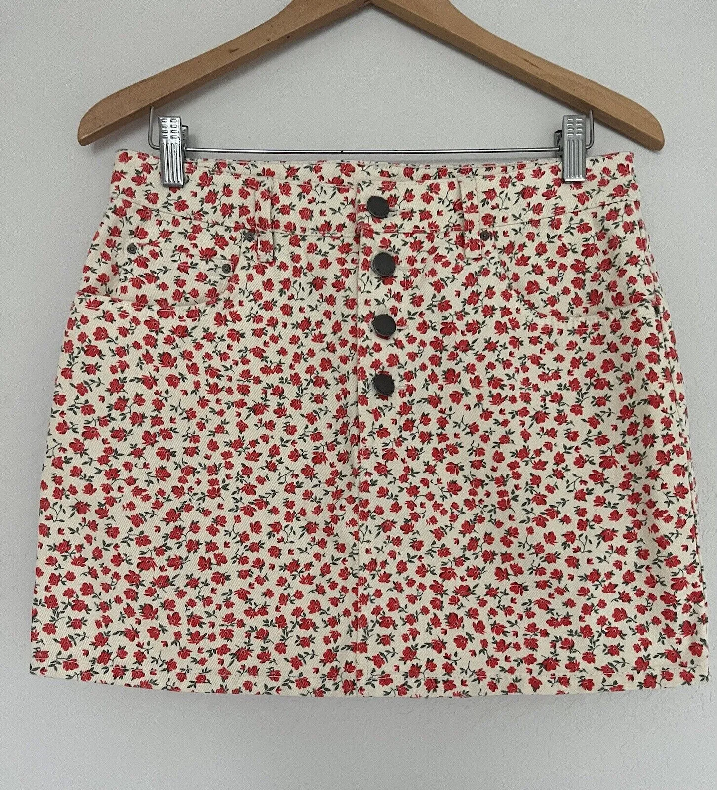 BILLABONG Floral Denim Mini Skirt Sz 30W 90s 2Yk Boho