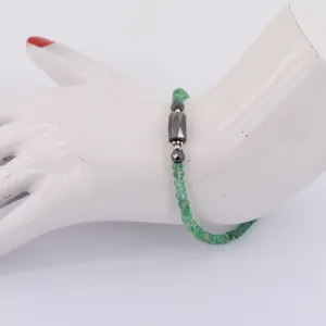 Black Diamond & Emerald Gemstone Sterling Silver Bracelet!Great Combination !