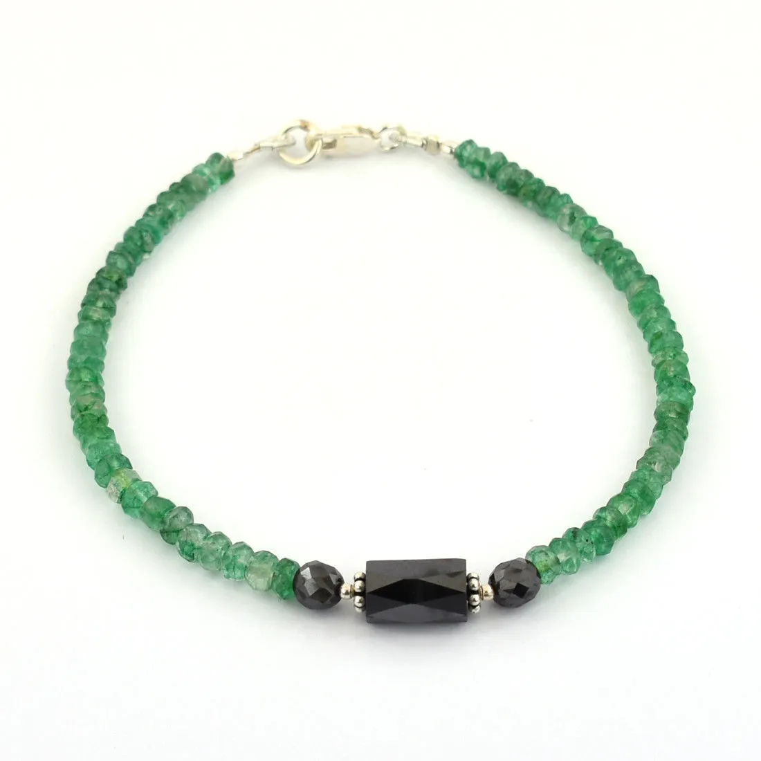 Black Diamond & Emerald Gemstone Sterling Silver Bracelet!Great Combination !