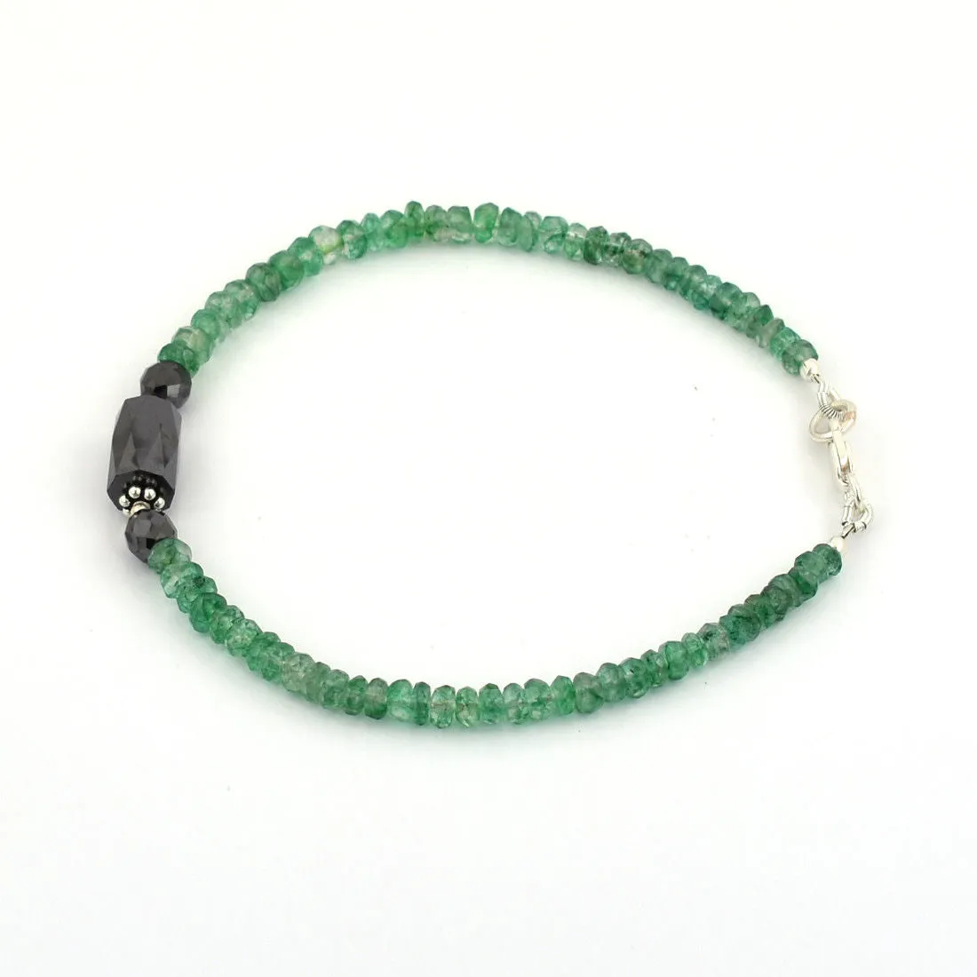 Black Diamond & Emerald Gemstone Sterling Silver Bracelet!Great Combination !