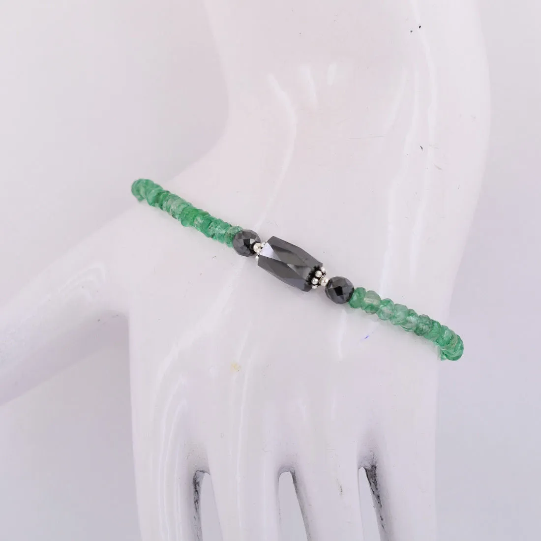 Black Diamond & Emerald Gemstone Sterling Silver Bracelet!Great Combination !