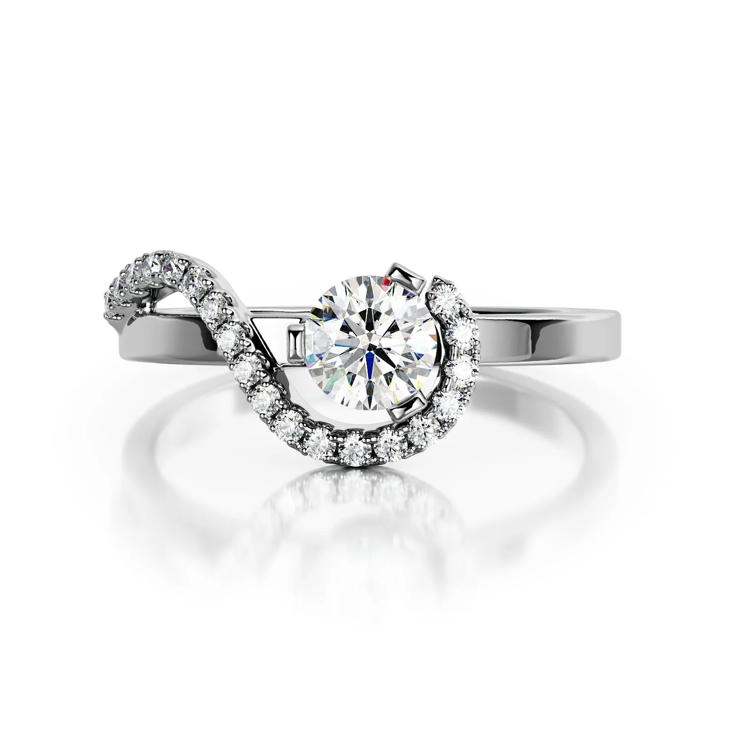 Blinding Sun Wave Natural Round  Diamond Engagement Ring