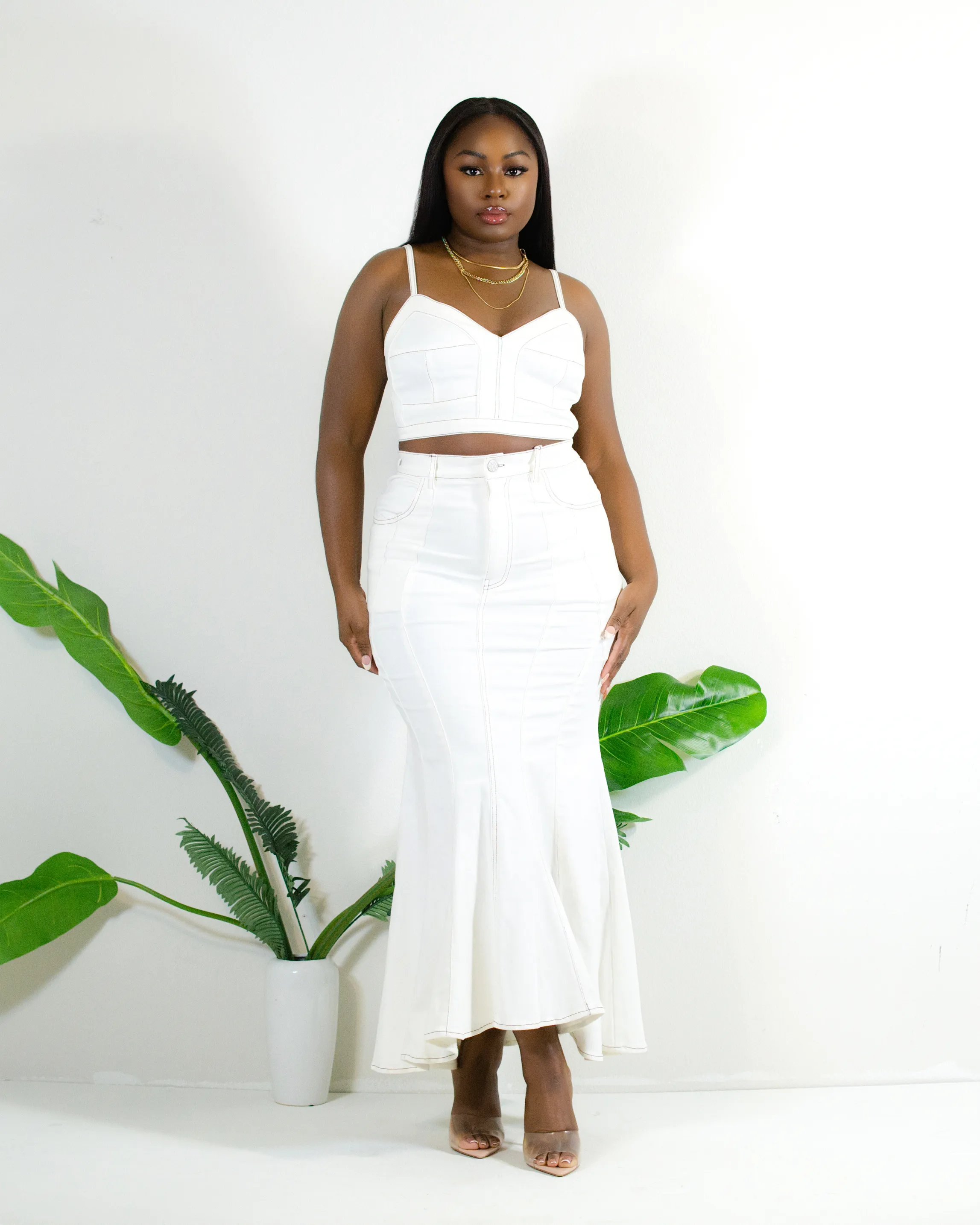 BLOSSOM DENIM MAXI SKIRT SET