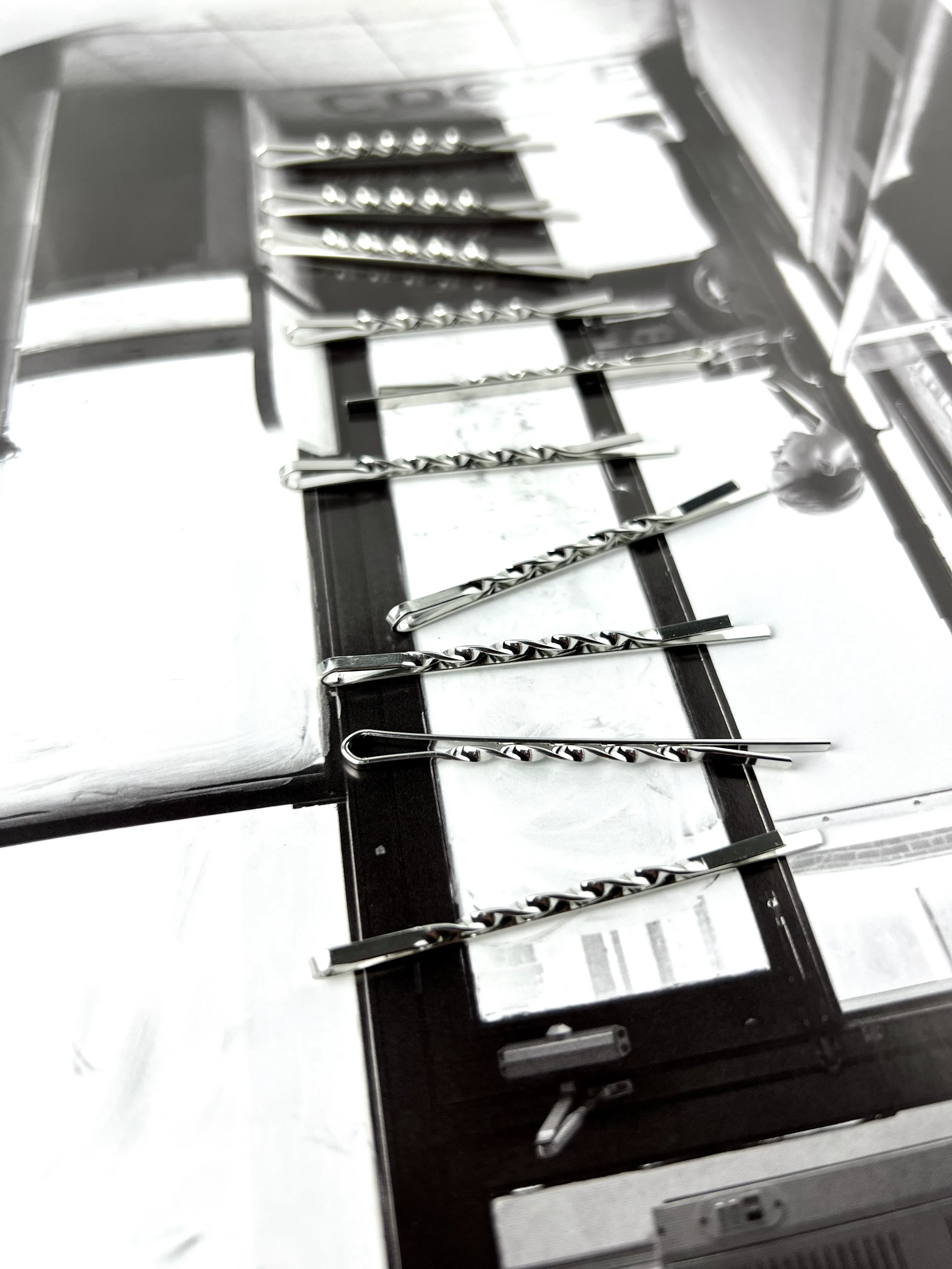 Blue Crystal Ribbon 14k White Gold Hair Pin with Set of Signature Silver Bobby Pins
