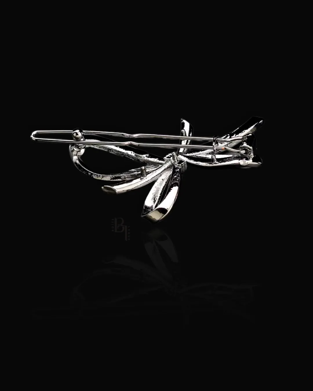 Blue Crystal Ribbon 14k White Gold Hair Pin with Set of Signature Silver Bobby Pins