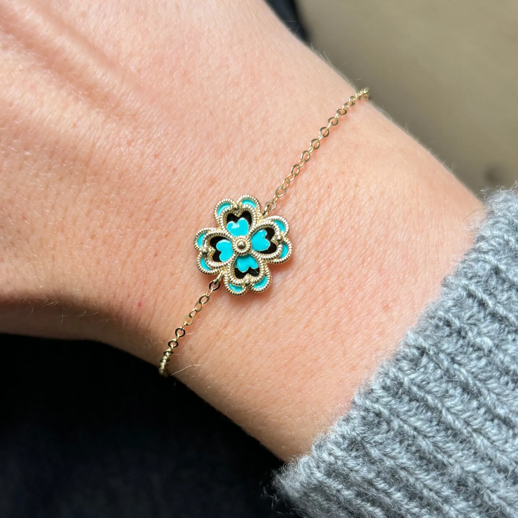 Blue Enamel Single Clover Bracelet