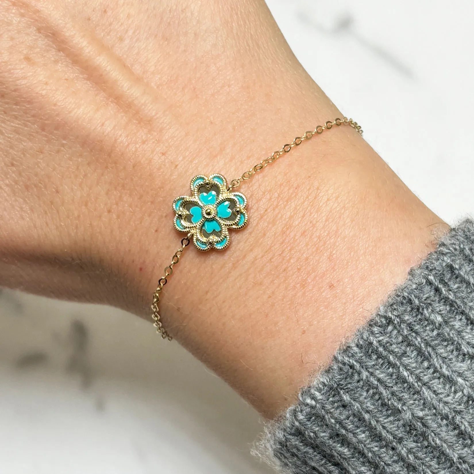 Blue Enamel Single Clover Bracelet
