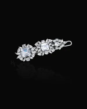 Bridal Princess Cut 14k White Gold Hair Pin with Set of Signature Silver Bobby Pins