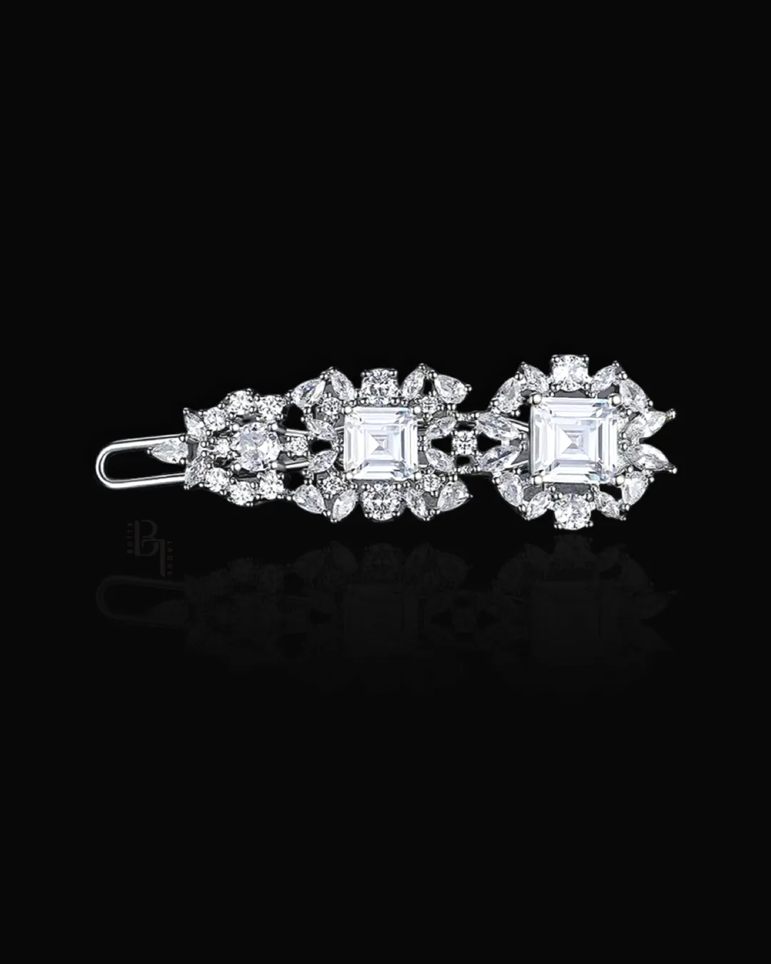 Bridal Princess Cut 14k White Gold Hair Pin with Set of Signature Silver Bobby Pins