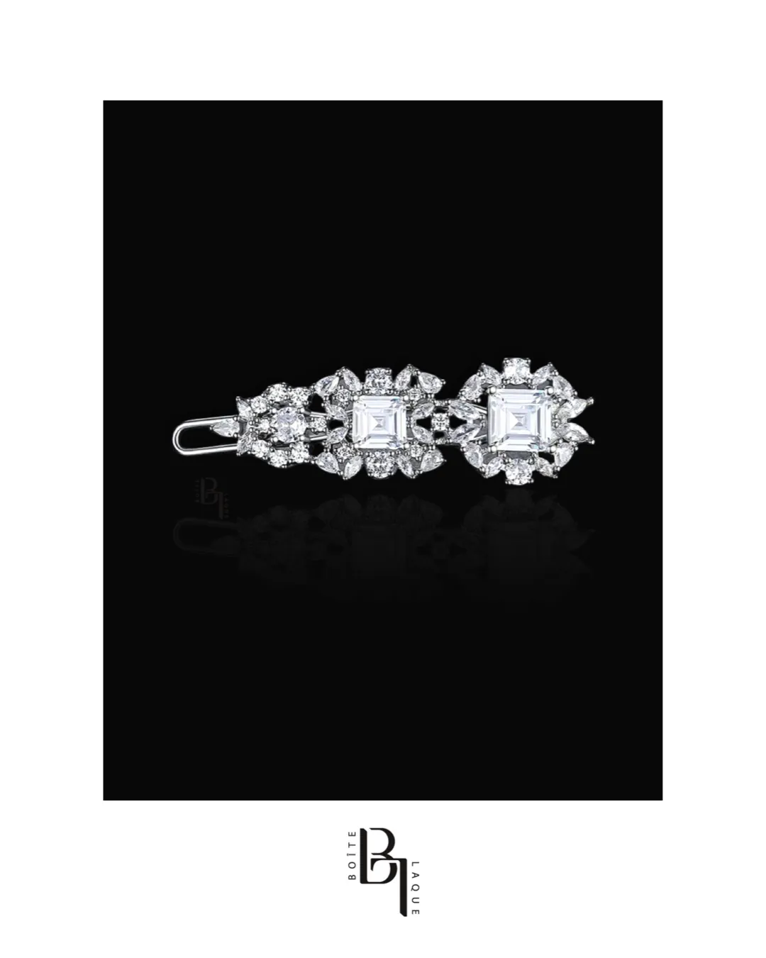 Bridal Princess Cut 14k White Gold Hair Pin with Set of Signature Silver Bobby Pins