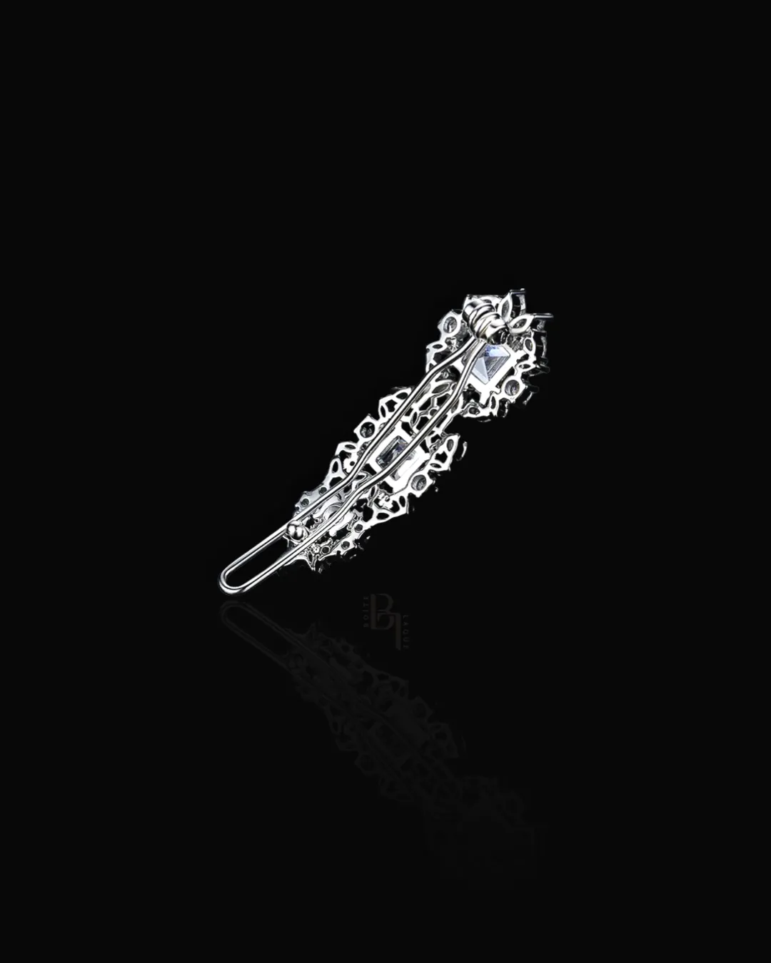 Bridal Princess Cut 14k White Gold Hair Pin with Set of Signature Silver Bobby Pins