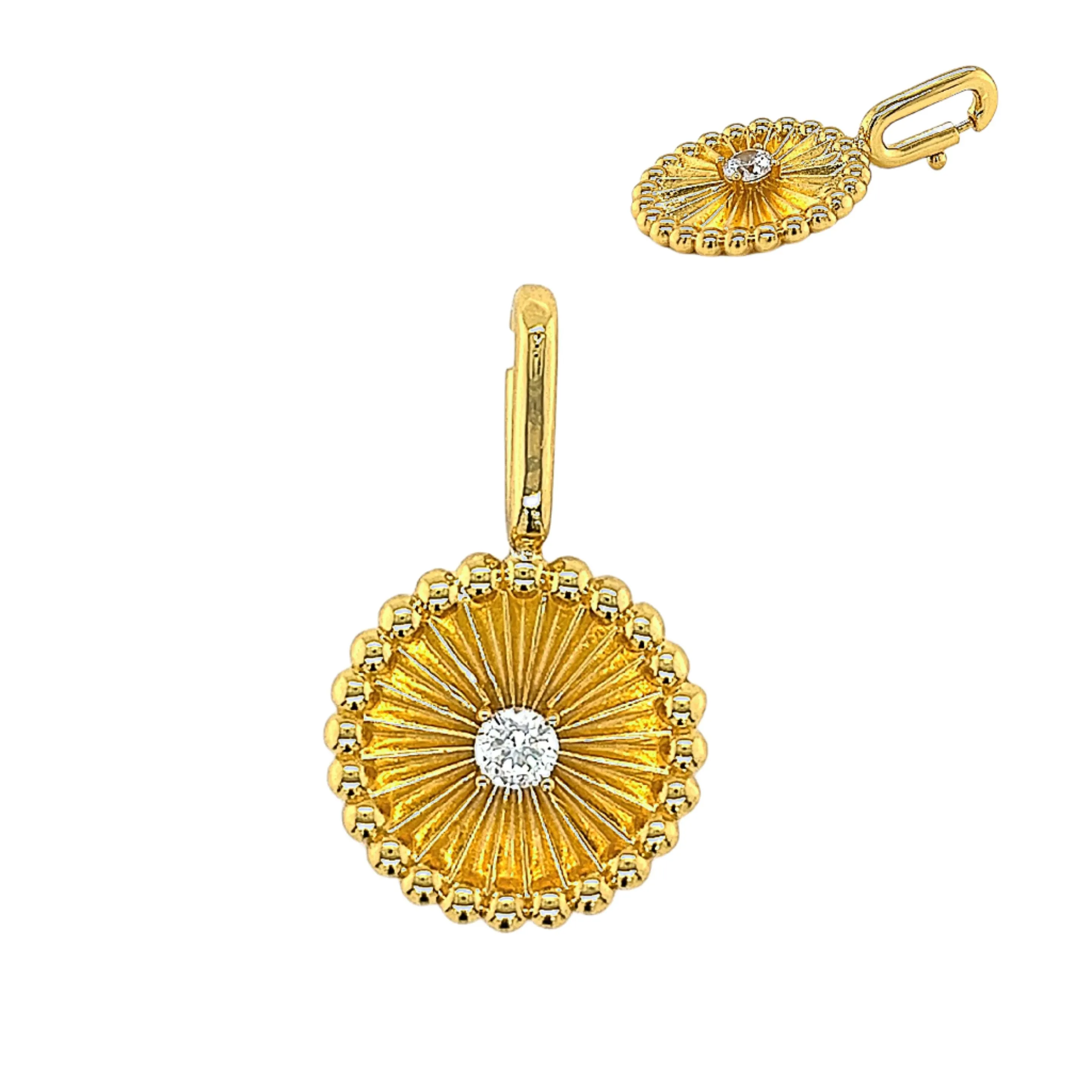 Brilliant Cut Circle Round Medallion Sterling Silver 925 Open Close Bail 1" Pendant Charm - C415719