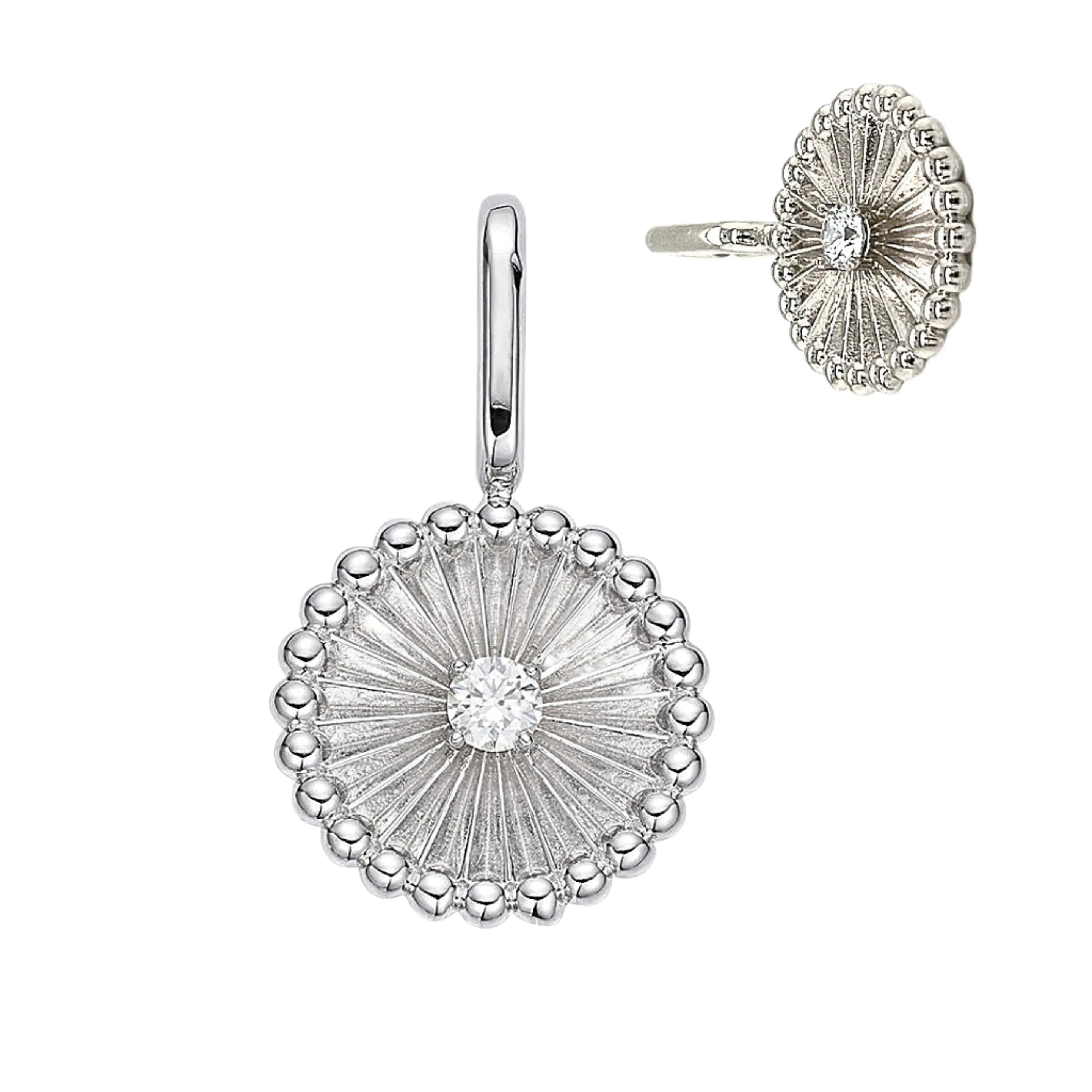 Brilliant Cut Circle Round Medallion Sterling Silver 925 Open Close Bail 1" Pendant Charm - C415719