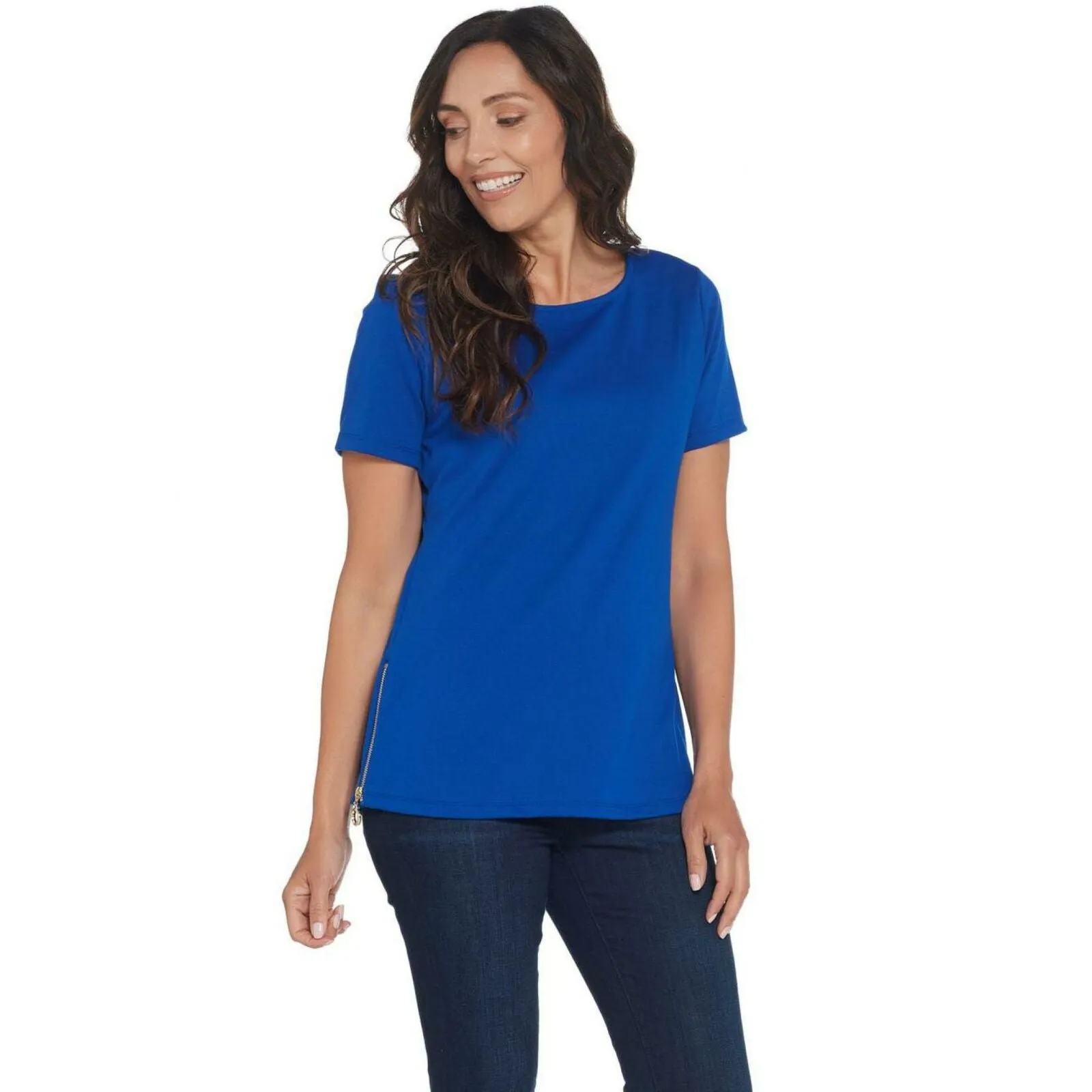 BROOKE SHIELDS Timeless Women's Side Zippers Ponte Knit Top