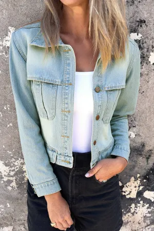 Casual Distressed Buttons Turndown Collar Long Sleeve Straight Denim Jacket
