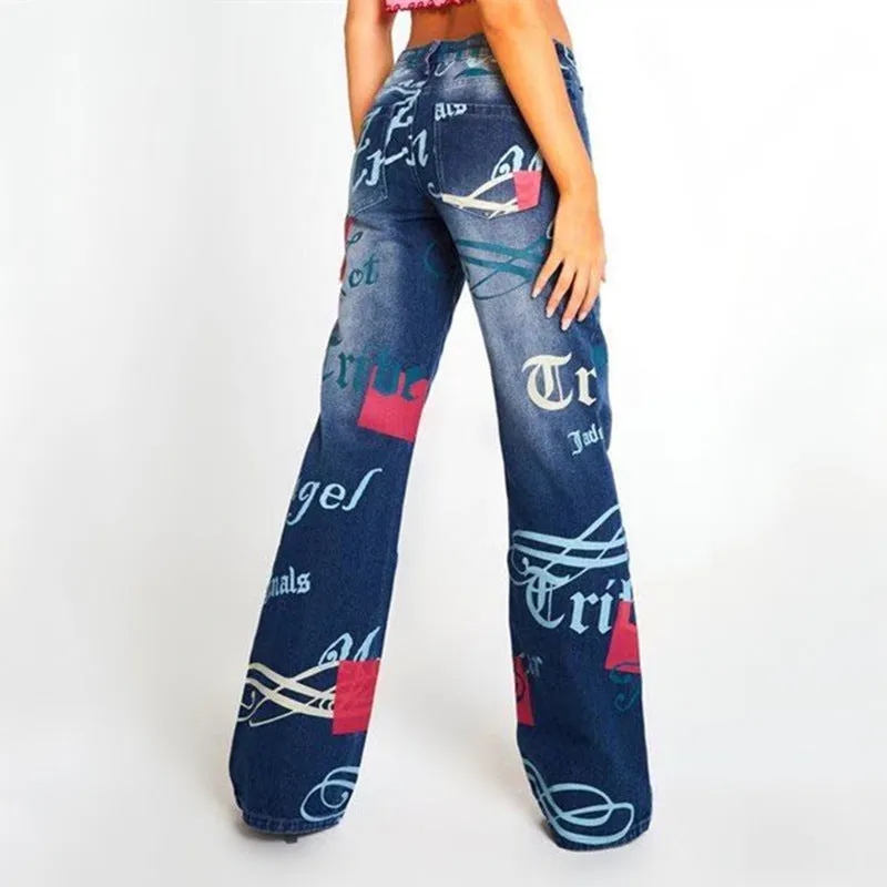 Casual Letter Print High Waist Pants