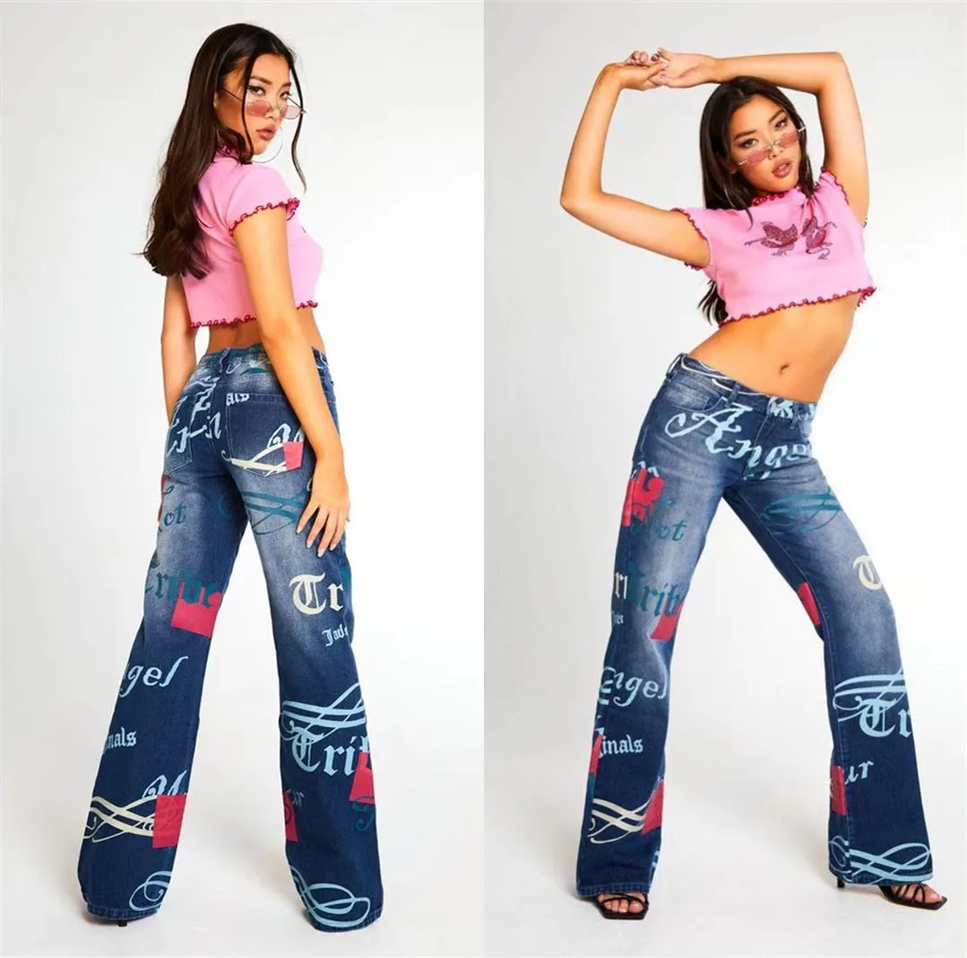 Casual Letter Print High Waist Pants