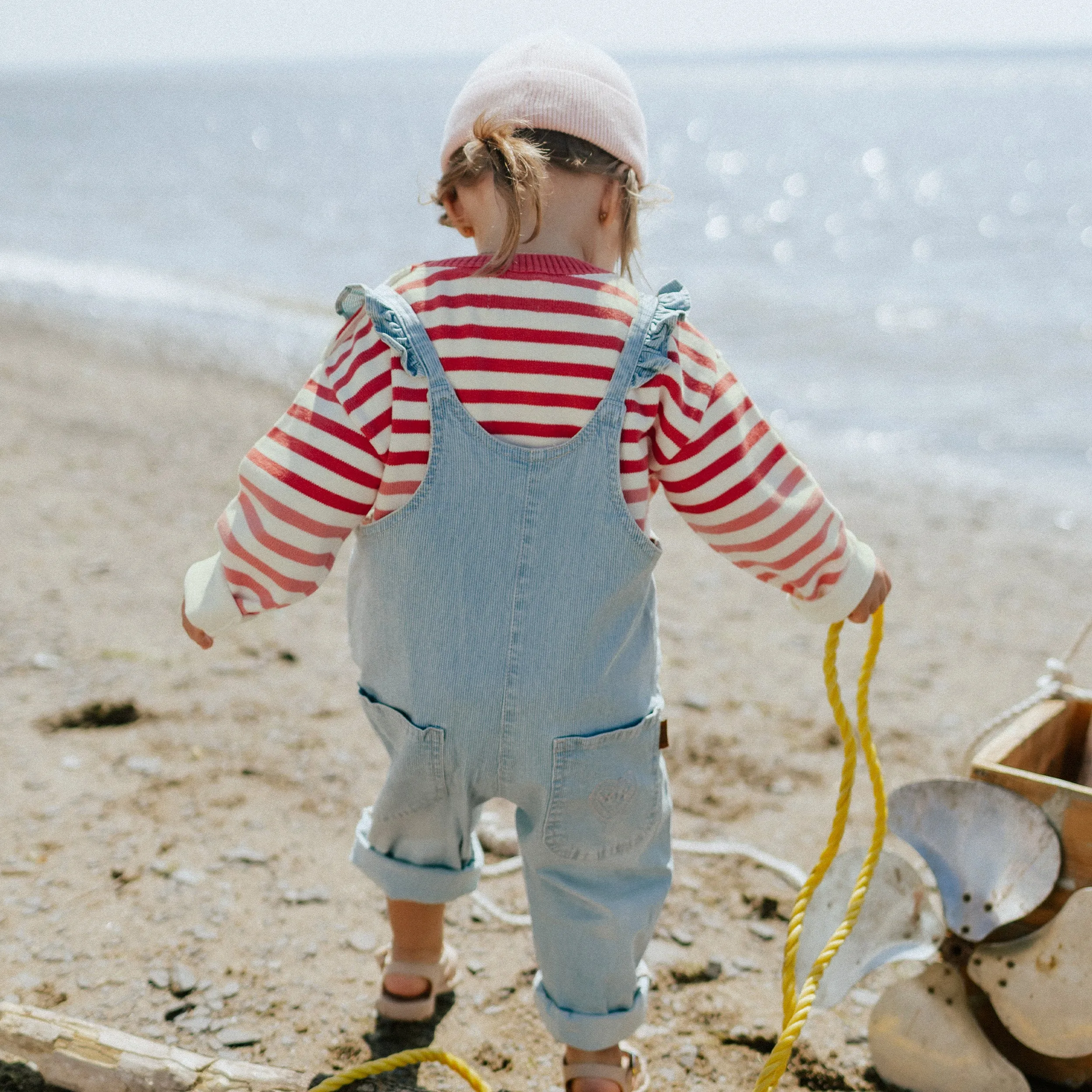 Chandail de maille à manches longues avec rayures crème, rose et rouge, bébé || Cream, pink and red striped long sleeves knit sweater, baby