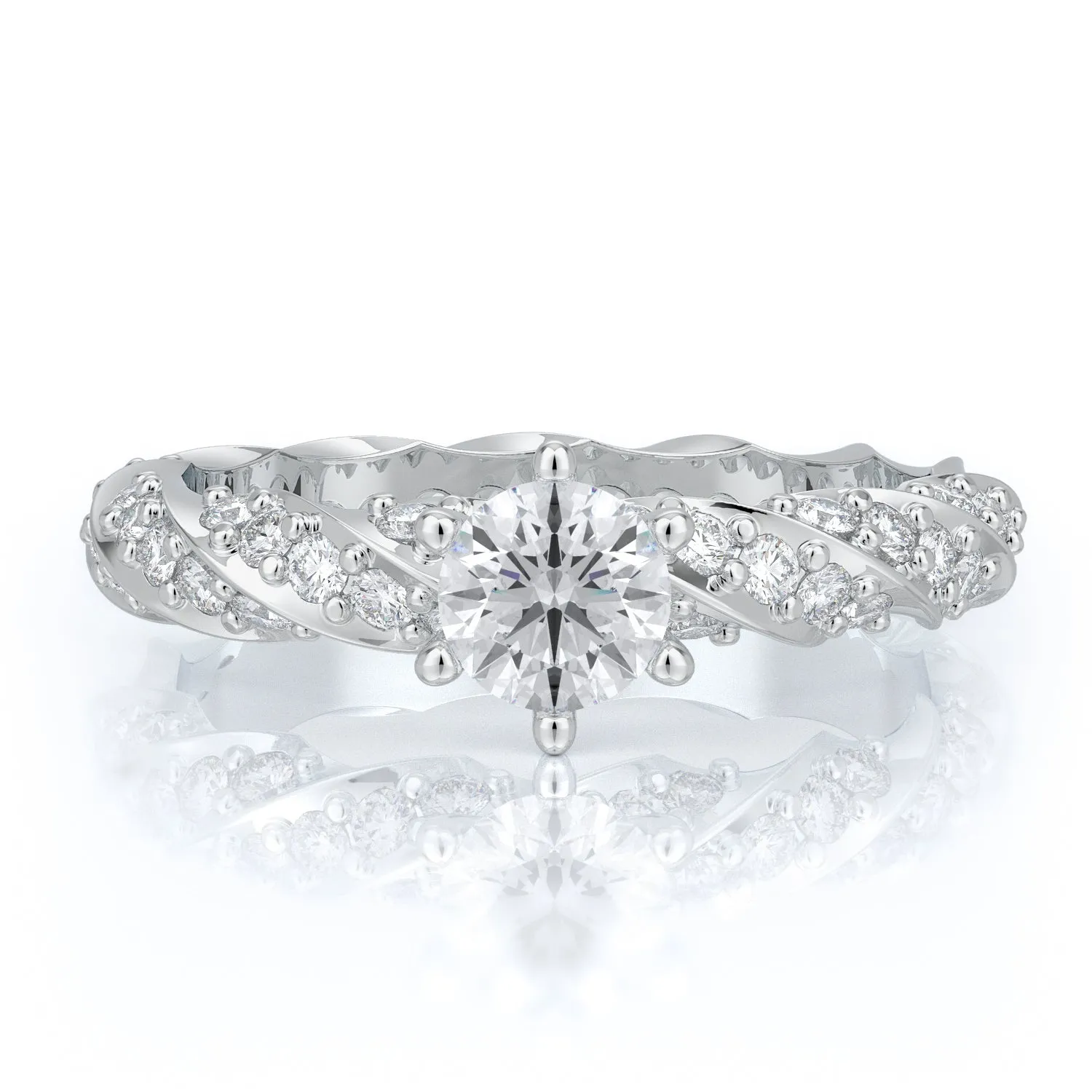 Chandelier 6 Prongs Natural Round  Diamond Engagement Ring