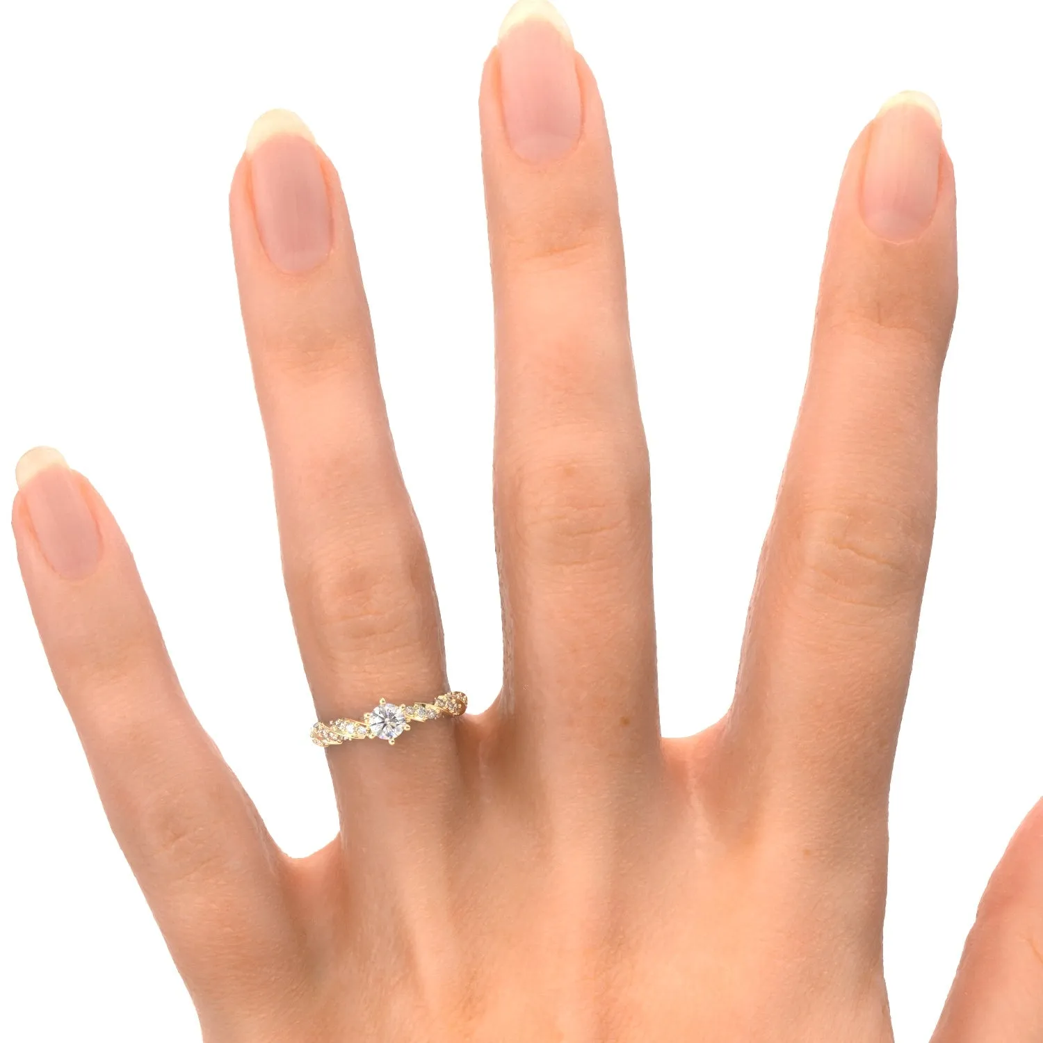 Chandelier 6 Prongs Natural Round  Diamond Engagement Ring