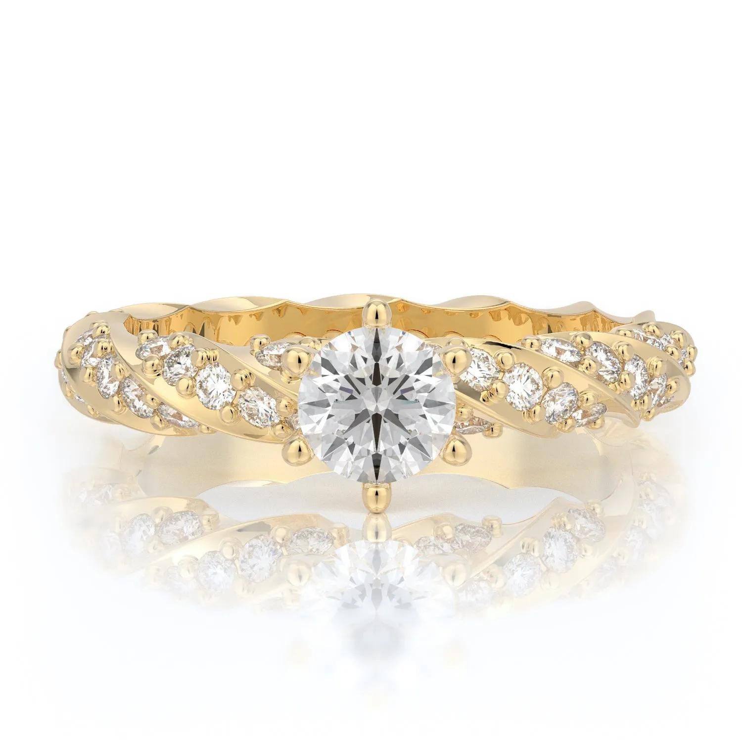 Chandelier 6 Prongs Natural Round  Diamond Engagement Ring