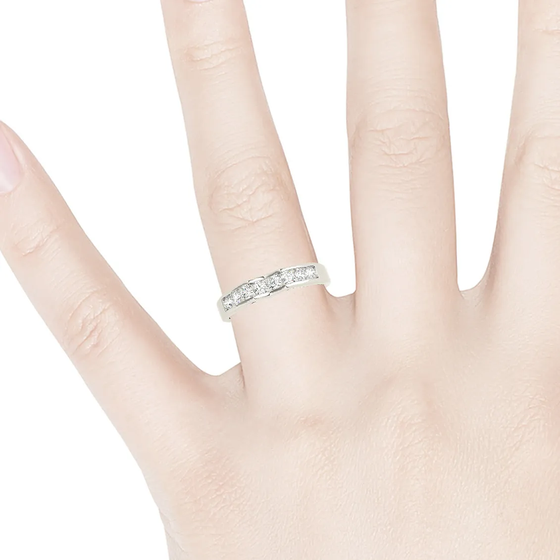 Channel Set Round Diamond Wedding Band
