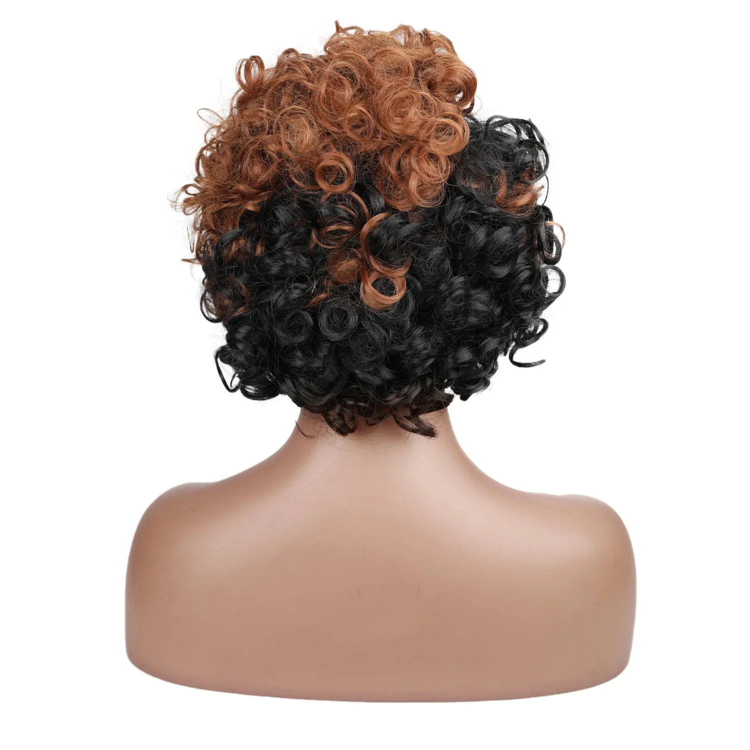 Chic | Black and Brown Medium Short Curly Synthetic Hair Wig