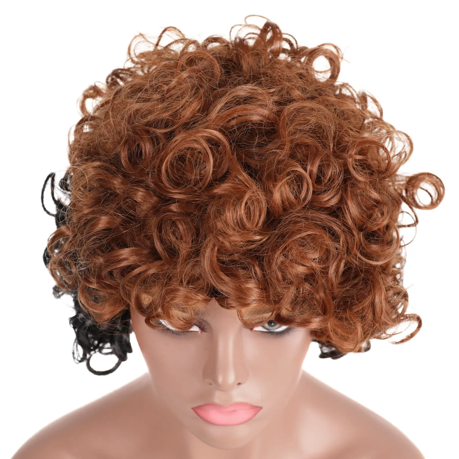 Chic | Black and Brown Medium Short Curly Synthetic Hair Wig