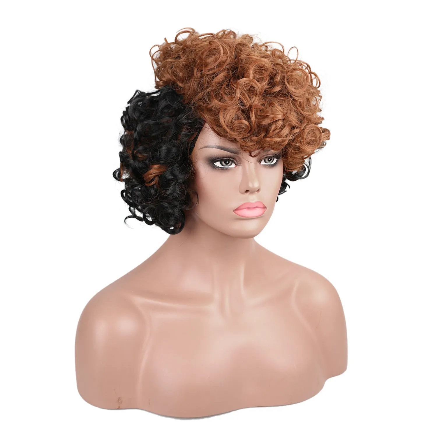 Chic | Black and Brown Medium Short Curly Synthetic Hair Wig