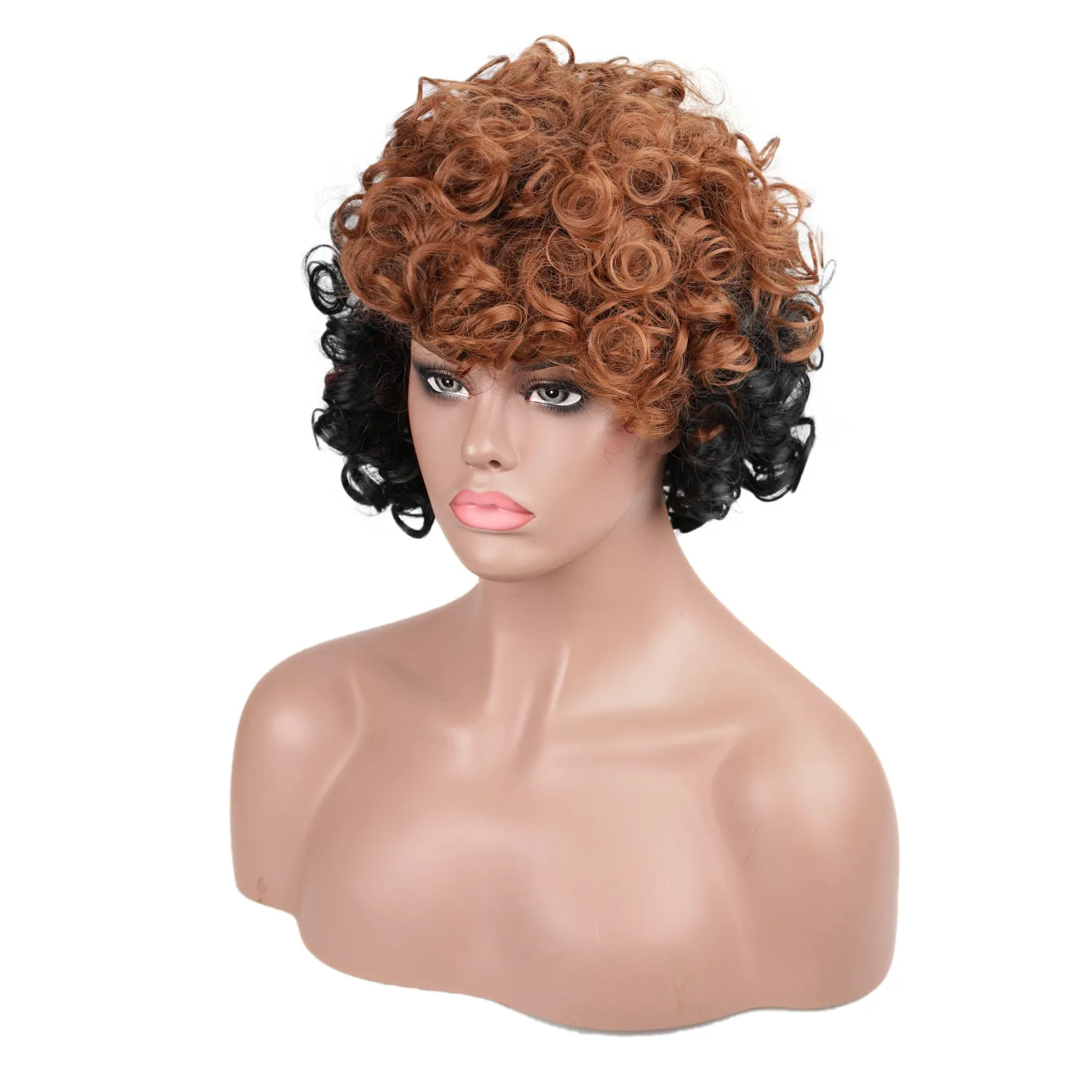 Chic | Black and Brown Medium Short Curly Synthetic Hair Wig