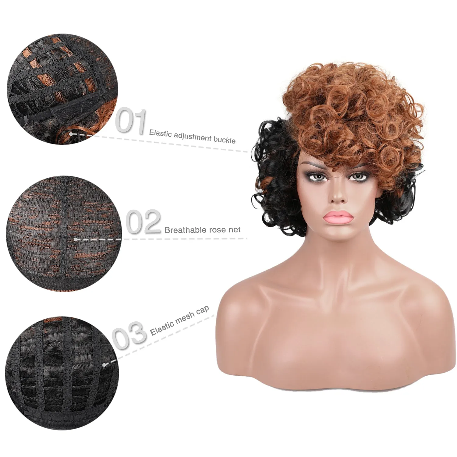 Chic | Black and Brown Medium Short Curly Synthetic Hair Wig