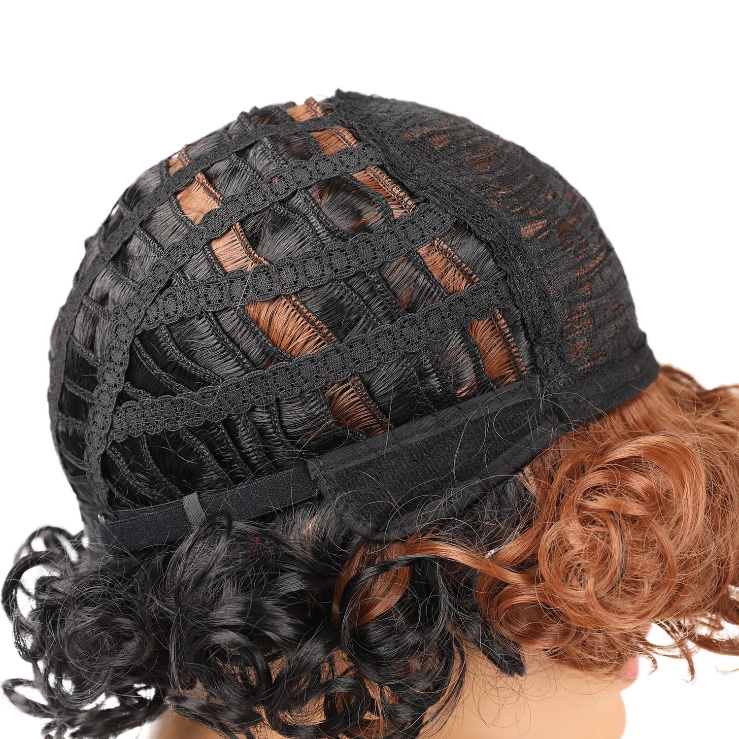 Chic | Black and Brown Medium Short Curly Synthetic Hair Wig