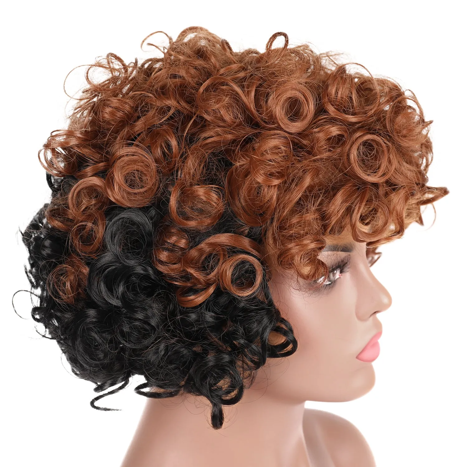 Chic | Black and Brown Medium Short Curly Synthetic Hair Wig