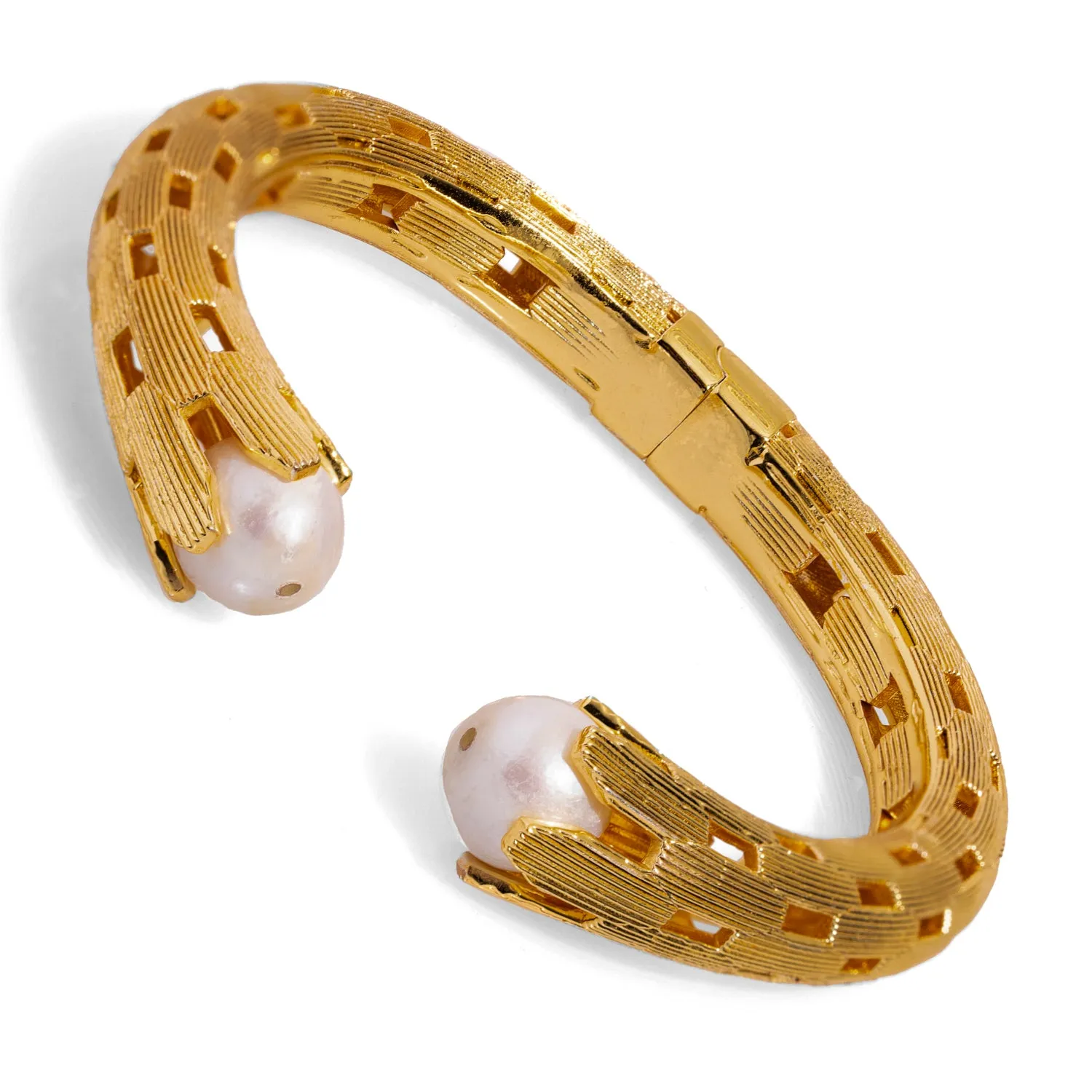 Cleopatra Gold & Pearl Chunky Cuff Design Bracelet