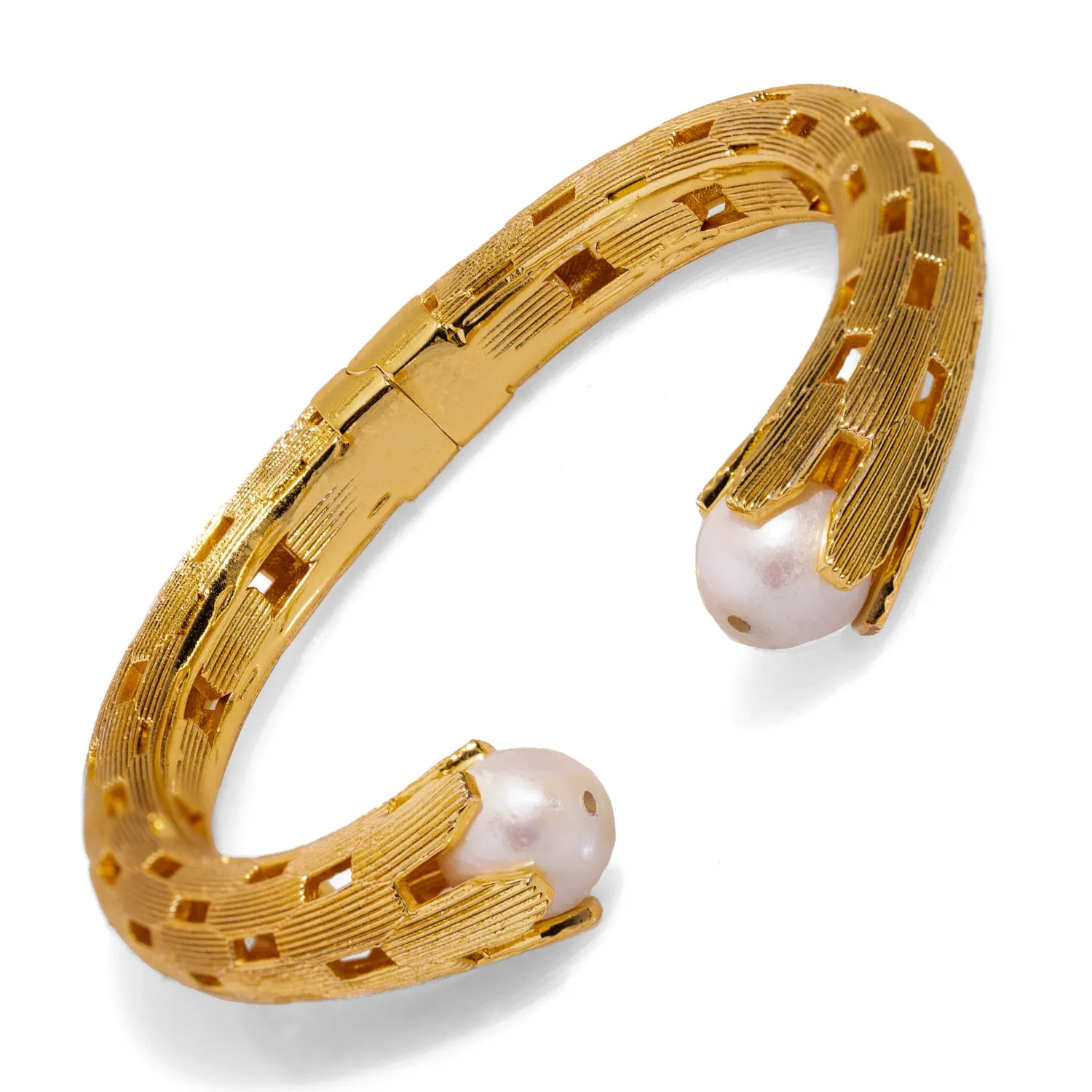 Cleopatra Gold & Pearl Chunky Cuff Design Bracelet