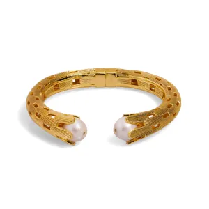 Cleopatra Gold & Pearl Chunky Cuff Design Bracelet