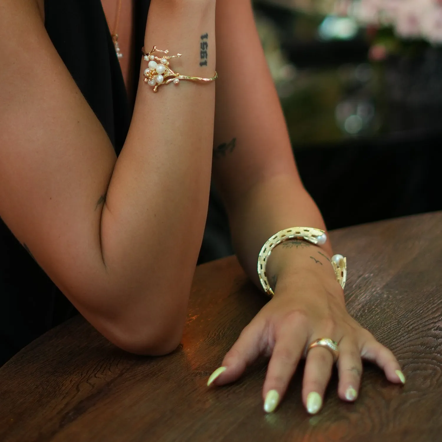 Cleopatra Gold & Pearl Chunky Cuff Design Bracelet