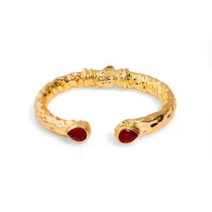 Cleopatra Ruby Stone & Gold Cuff Chunky Bracelet