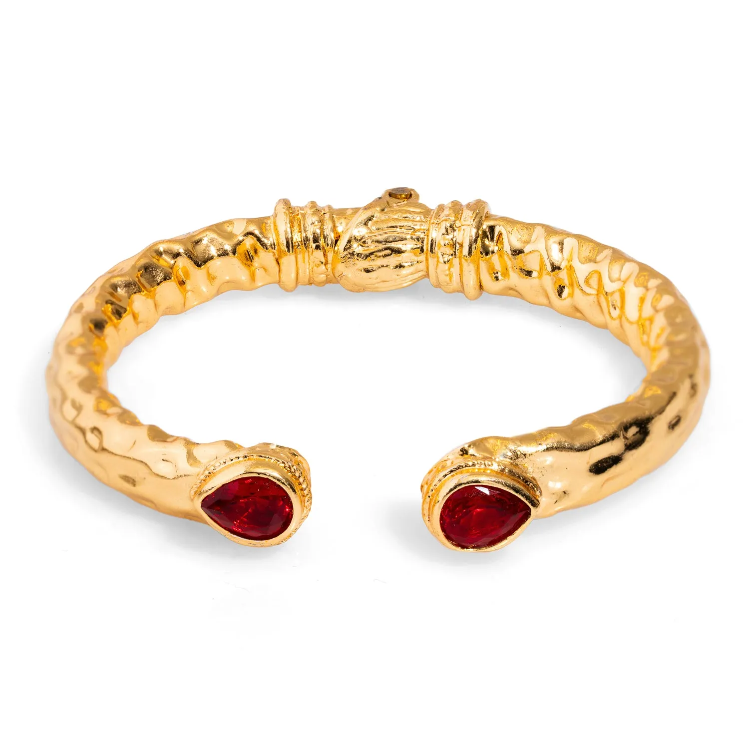 Cleopatra Ruby Stone & Gold Cuff Chunky Bracelet