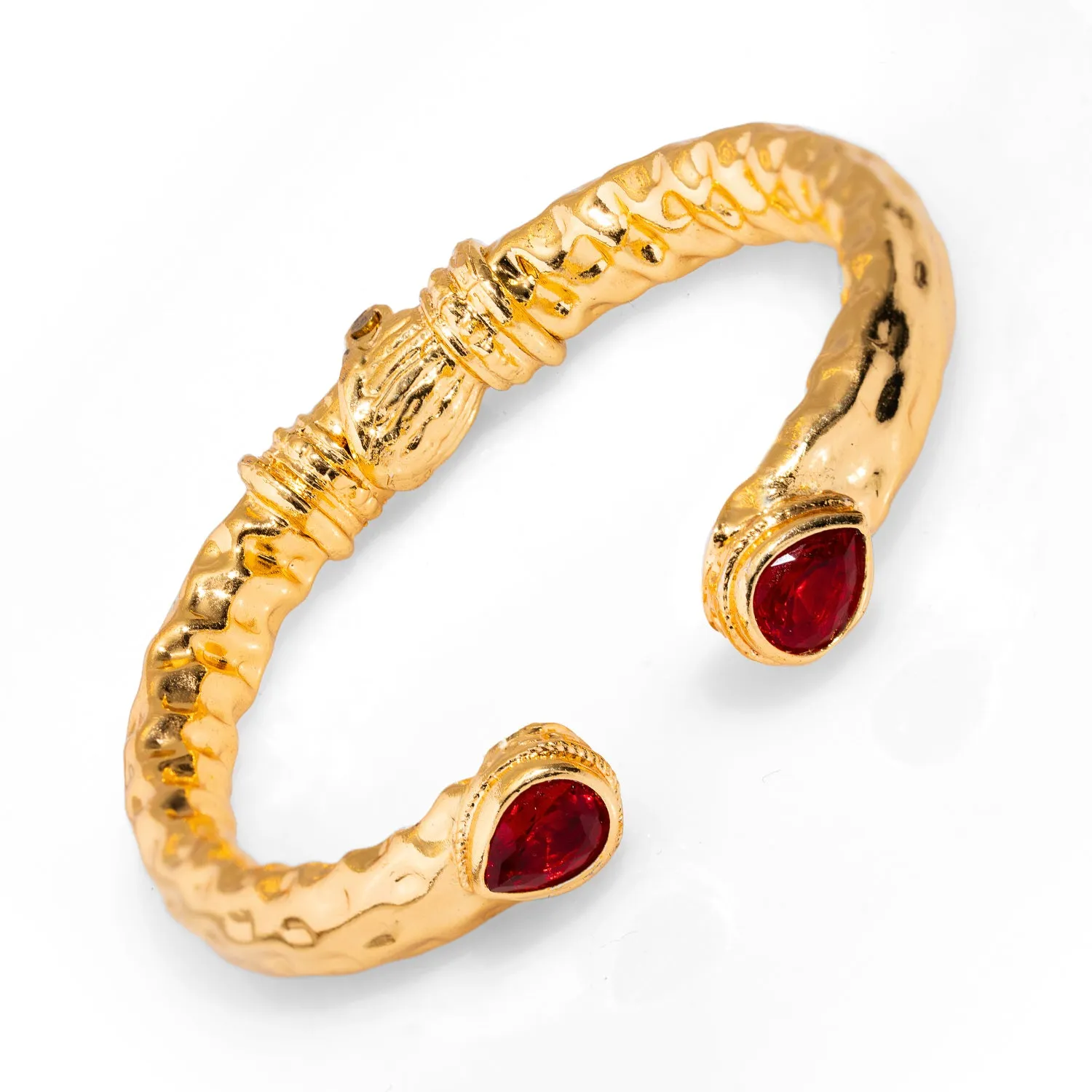 Cleopatra Ruby Stone & Gold Cuff Chunky Bracelet