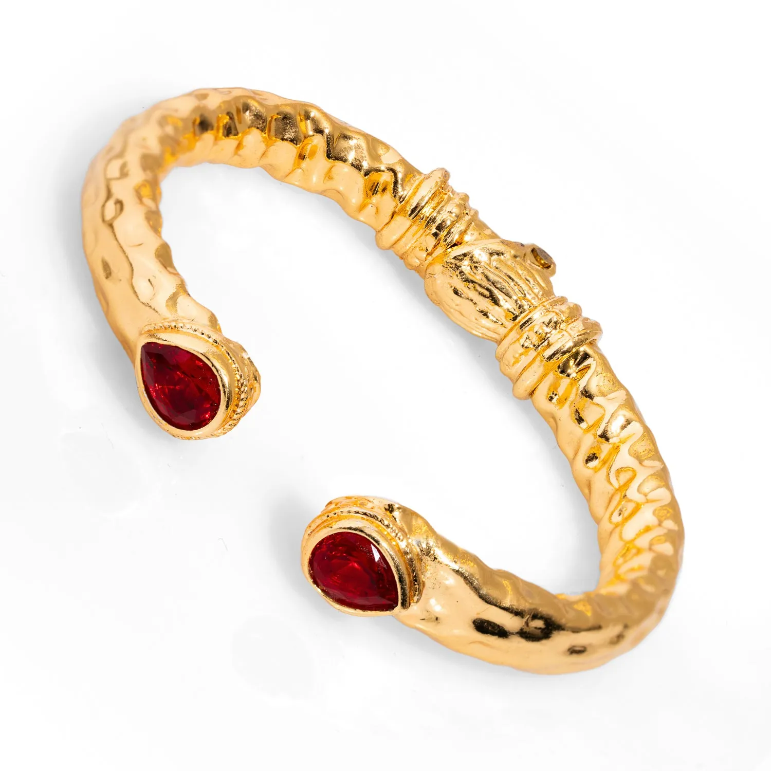 Cleopatra Ruby Stone & Gold Cuff Chunky Bracelet