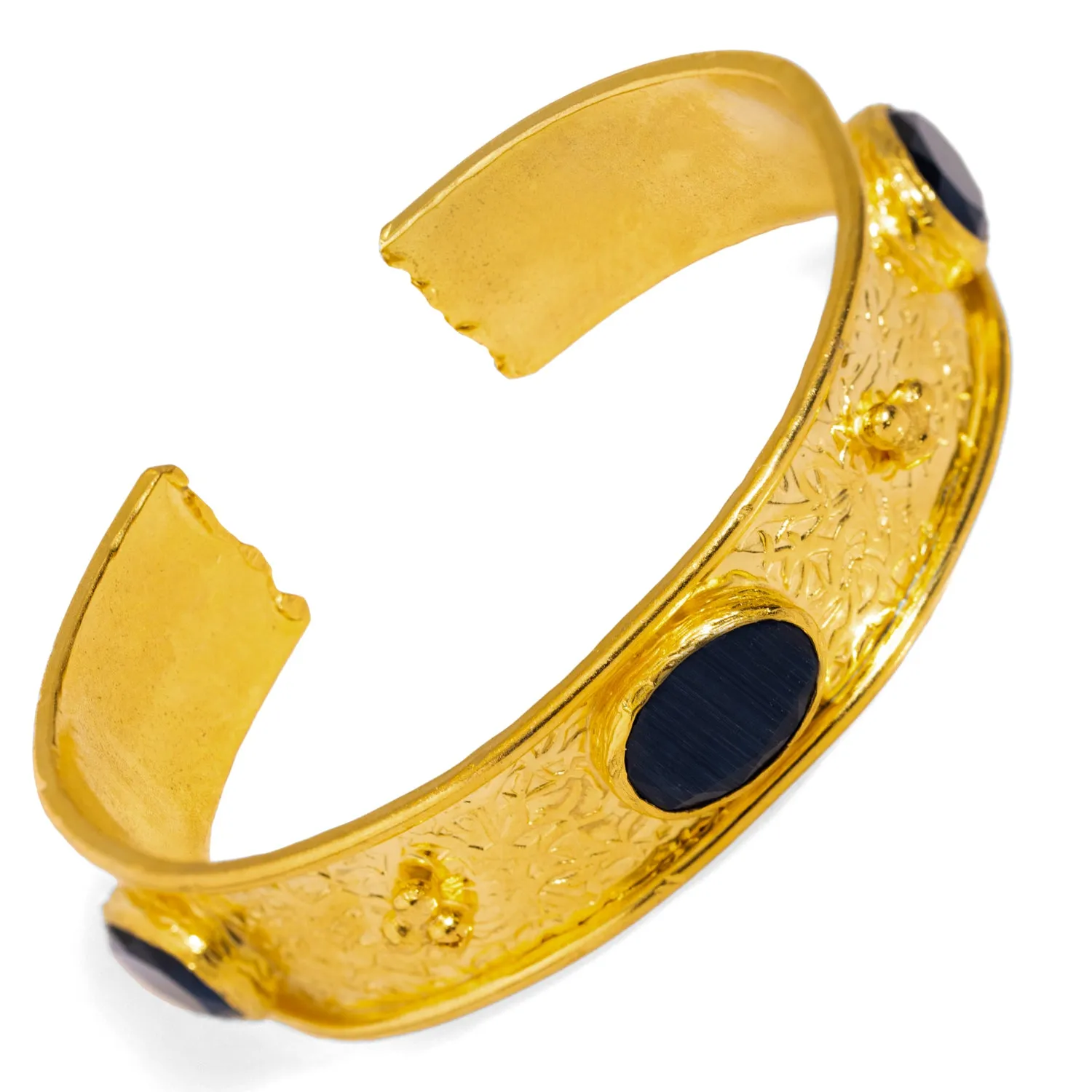 Cleopatra Sapphire Gemstone & Gold Antique Cuff Bracelet