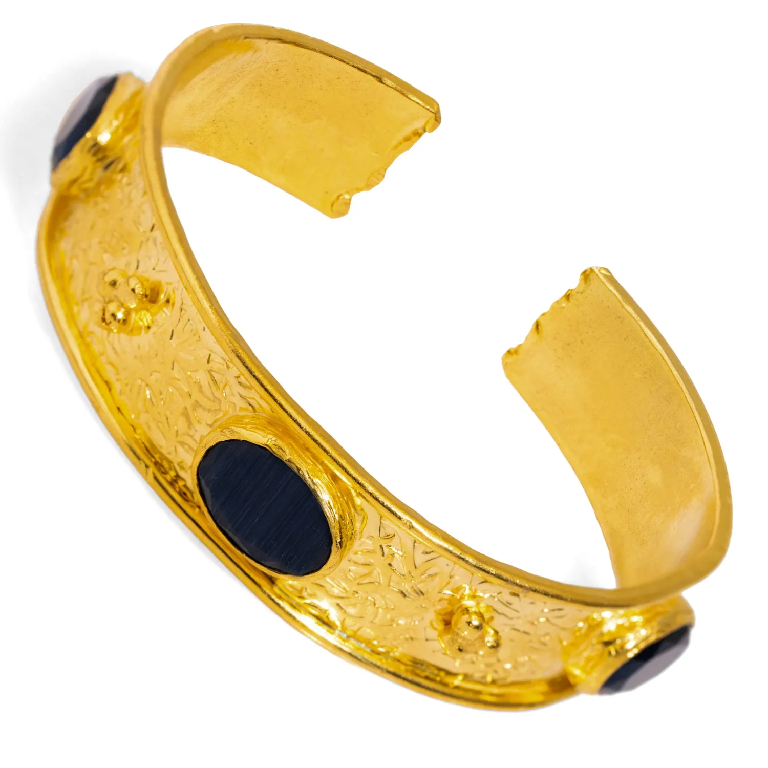 Cleopatra Sapphire Gemstone & Gold Antique Cuff Bracelet